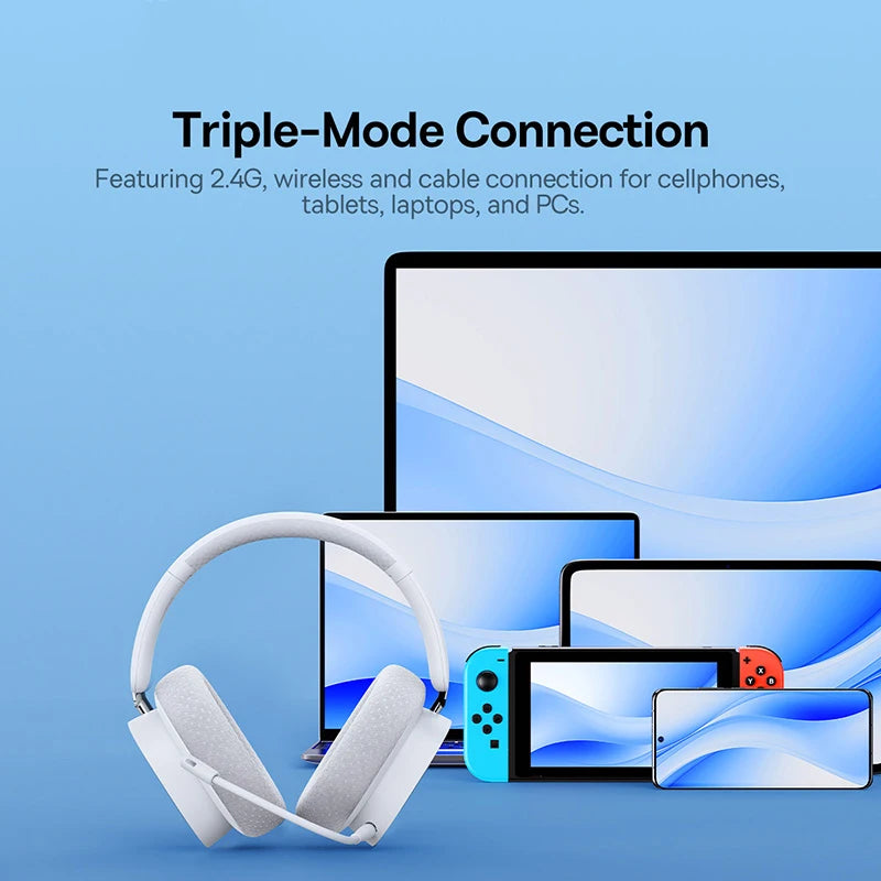 Baseus GH02 Wireless Gaming Headsets with Mic Headphones Bluetooth 5.3 40mm Driver 2.4G/Wireless/Cable RGB Overhead Headphone