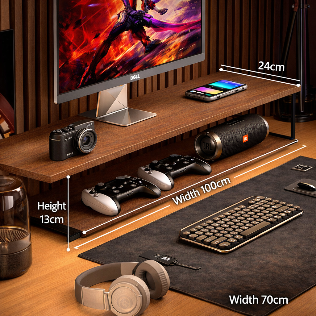 Gaming Monitor Stand Riser – Desktop Computer Elevated Base with Storage for Office & E-Sports Setup