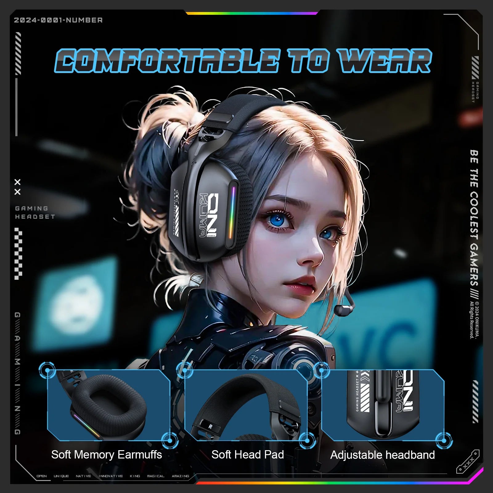 ONIKUMA Wireless Gaming Headset: 2.4G/Wired/Bluetooth 3 Modes, Bendable HD Mic, Soft Ear Pads, Immersive Sound for PC/PS4/5