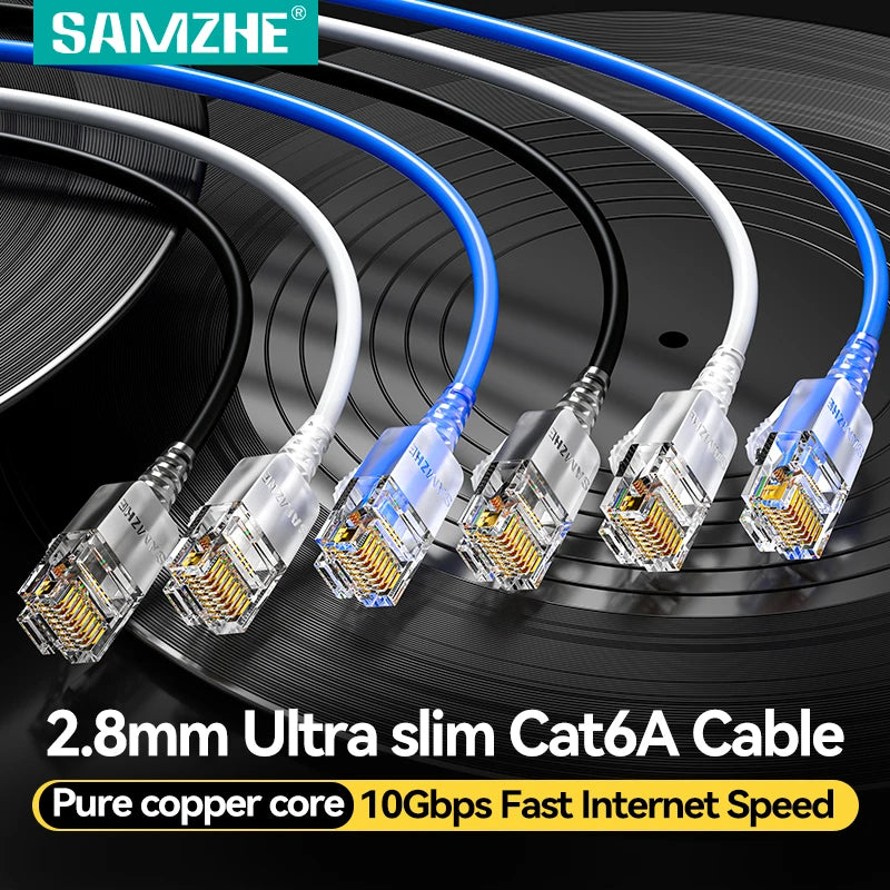 SAMZHE Slim Cat6A RJ45 Internet Cable High Speed 10Gbps 31AWG Support Cat8 Cat7 Network LAN Computer Patch Cable for PC & Gaming