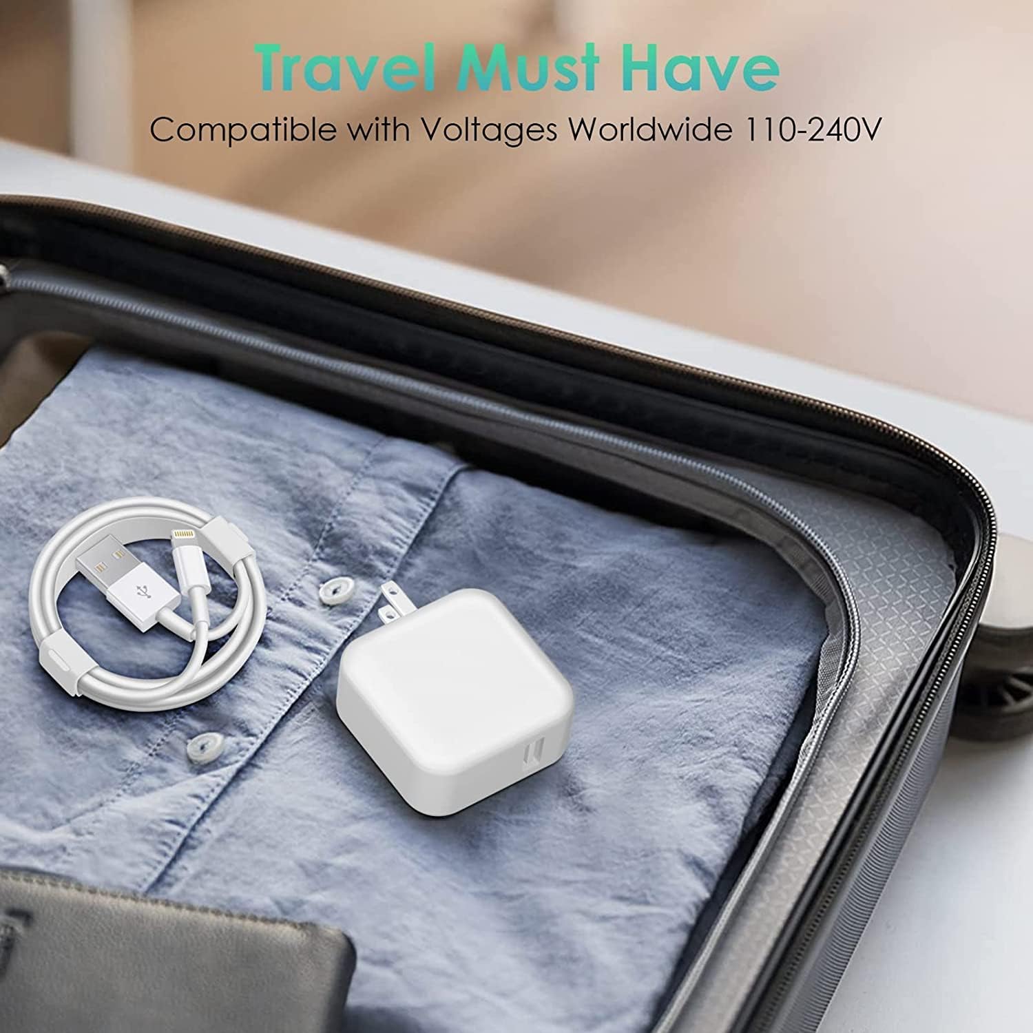 iPad Charger,Fast Charge iPhone,10FT i-Pad Charging Cord, 12W i Pad Charger Fast Charging Block Foldable Portable Travel Plug with Extra Long Lightning Cable Cord Compatible with iPad/iPhone/Airpod