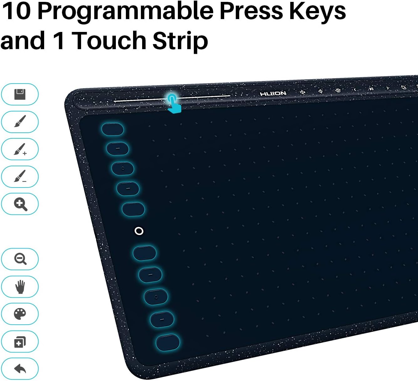 HUION HS611 Graphics Drawing Tablet Android Supported Pen Tablet Tilt Function Battery-Free Stylus 8192 Pen Pressure with 8 Multimedia Keys 10 Express Keys and Touch Strip(Starry Blue)