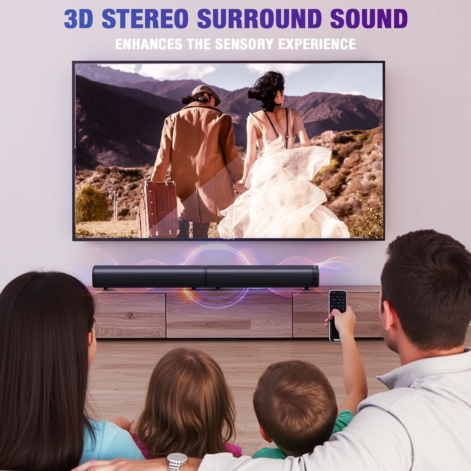 Sound Bar, 100W Sound Bar for Smart TV, Bluetooth 5.3 Soundbar, 2 in 1 Detachable Home Speaker Bass Effect, Home Theater Surround Sound, ARC/Optical/AUX/USB Connections, for TV/PC/Projectors