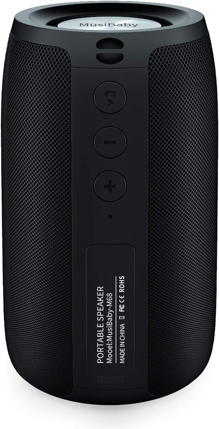 MusiBaby M68 Portable Bluetooth Speakers – Wireless, Waterproof, Dual Pairing, Deep Bass, Small & Loud with 24H+ Playtime – Outdoor Travel, Beach, Camping, Party, Gifts for Men Women (Black)