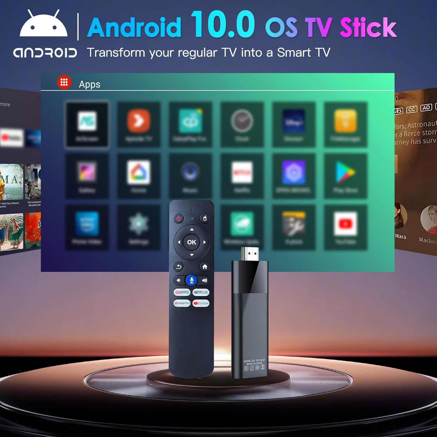 BL Android TV Stick 4K, 2025 Android TV Stick 10.0 2GB RAM 16GB ROM, H313 CPU Supports 2.4G/5G Wi-Fi Bluetooth 5.0 USB HDR10 with Bluetooth Voice Remote Control