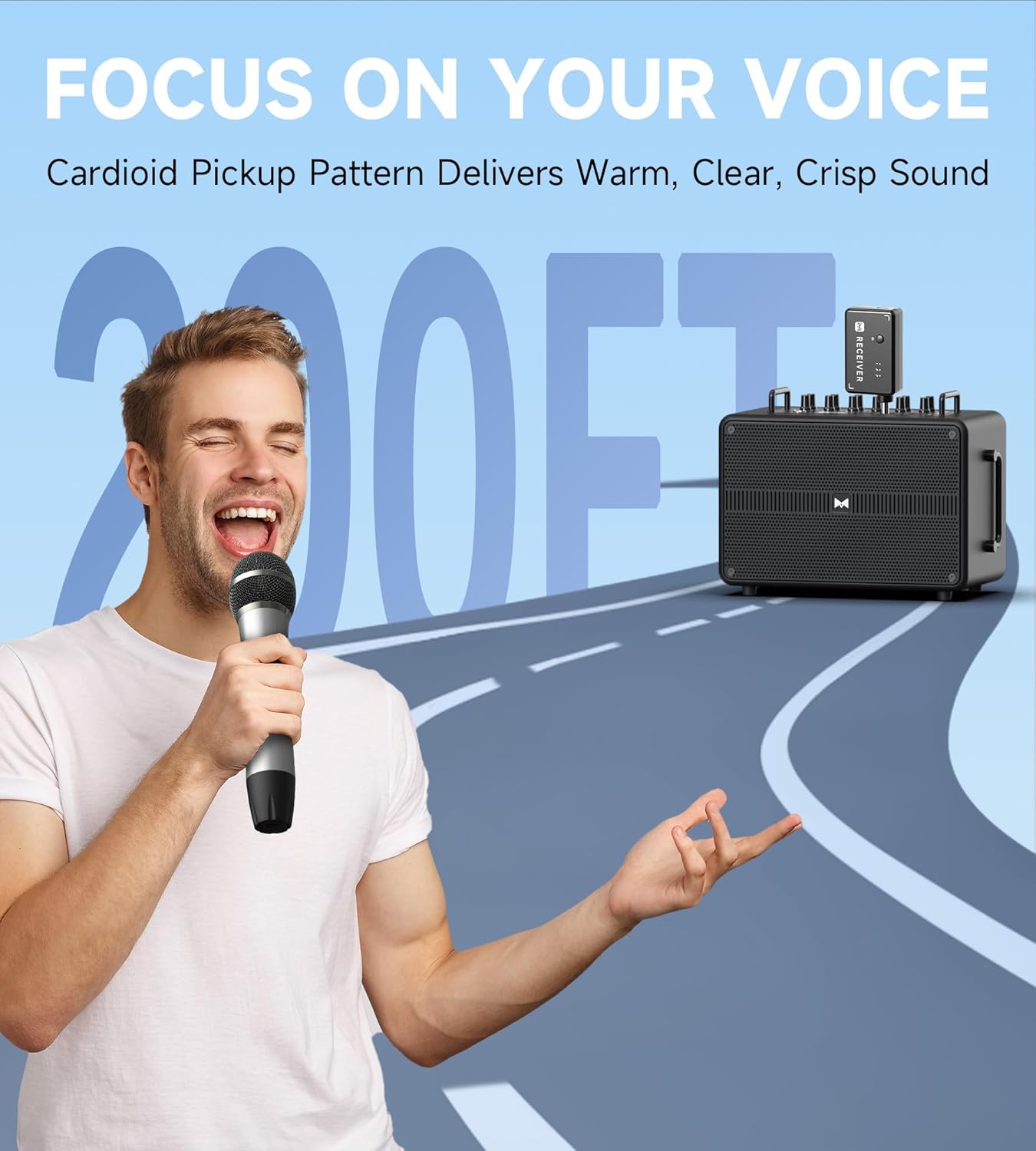 Wireless Microphones, Wireless Microphone with One-to-One Chip Connection, 40H Duration, 200 FT Distance Receiving, Semi-Metallic tube Microphone for Singing, Video Recording, YouTube, Home Party