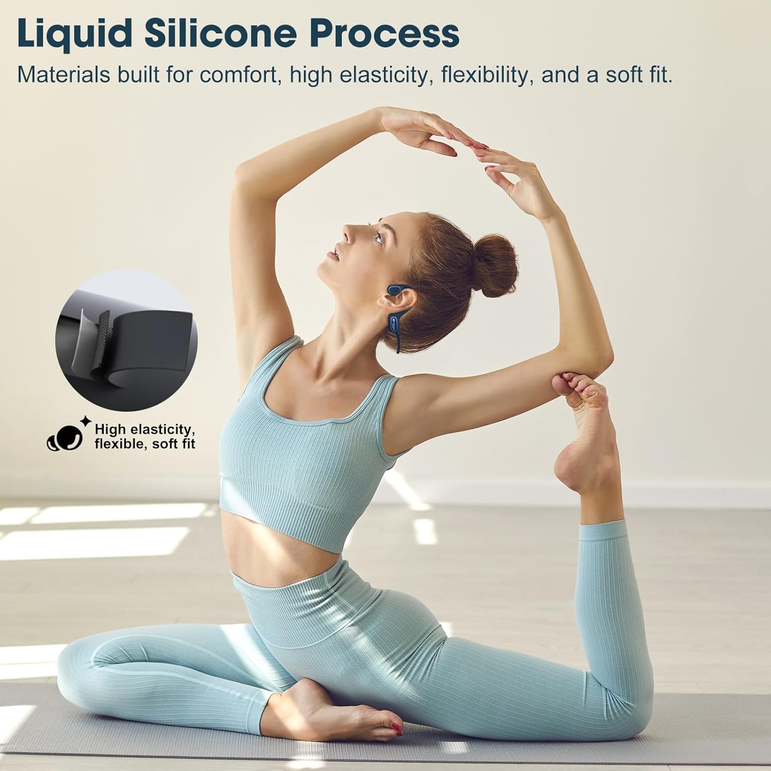 Soft Overmold Bone Conduction Swimming Headphones Underwater,IPX8 Waterproof Earbuds,Open Ear Swim Headphone with Skin-Friendly Liquid Silicone/Built-in 32G MP3-Player Earphones for Swimming-Dark Blue