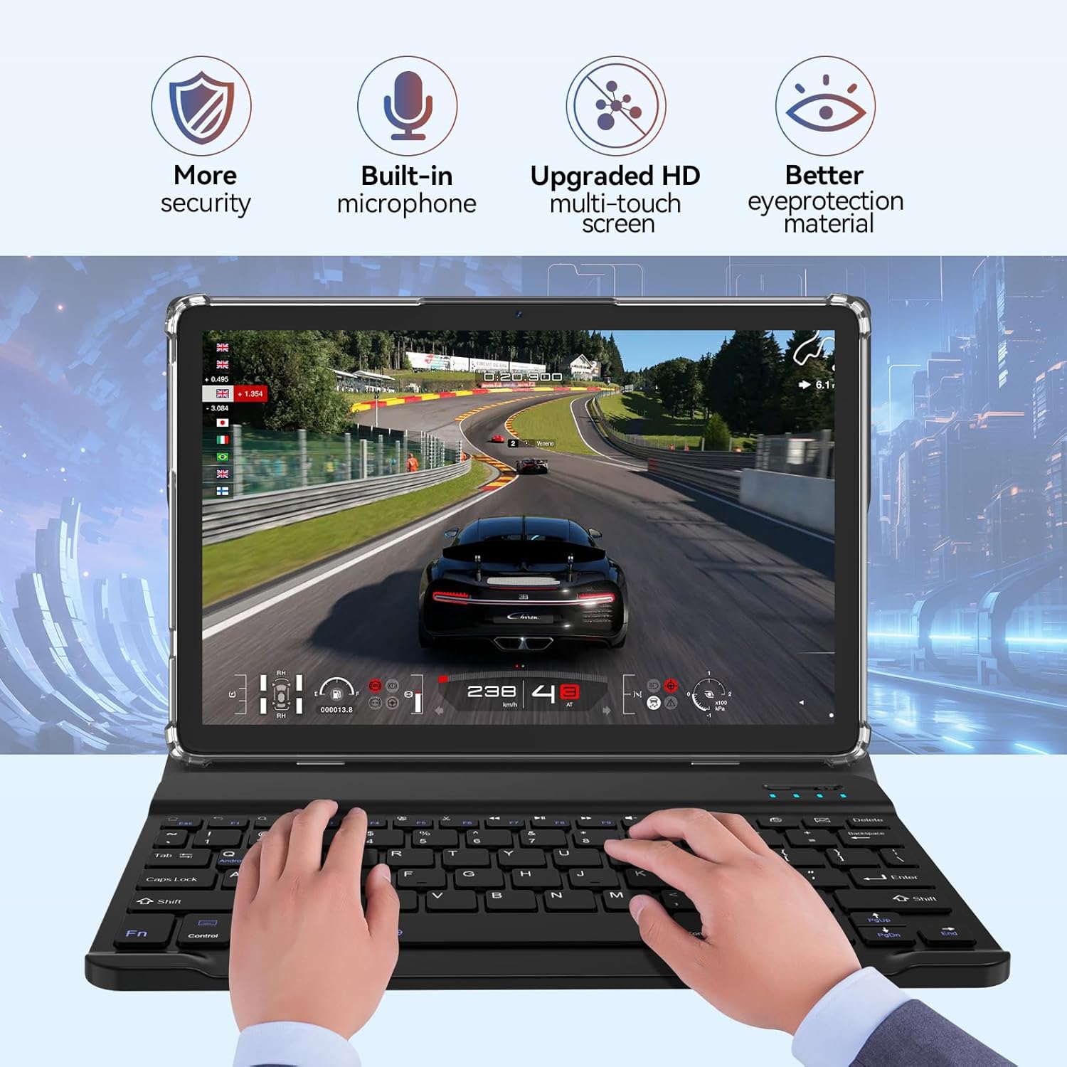 Android Tablet 2025 Latest Tablets, 10 inch Tablet (4+4)GB RAM 64GB ROM 1TB Expand, 2 in 1 Tablets with Keyboard, Case, Stylus, Octa-Core Tableta PC, WiFi 6, Bluetooth, Dual Camera,7000mAh Battery