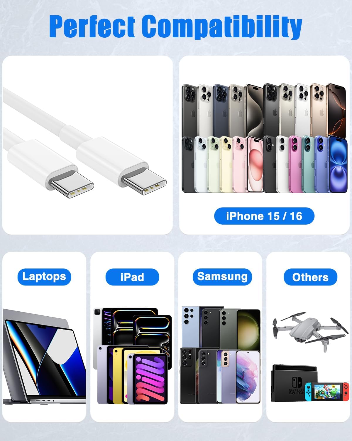 10Pack Bulk USB C to USB C Cable for iPhone 17/Air/16/15 Pro Max, Type C 60W Fast Charging Cord PD 3.0 Compatible for MacBook Pro/Air iPad, Samsung S25/S24, Air Pods [1FTx2/3FTx3/6FTx3/10FTx2]