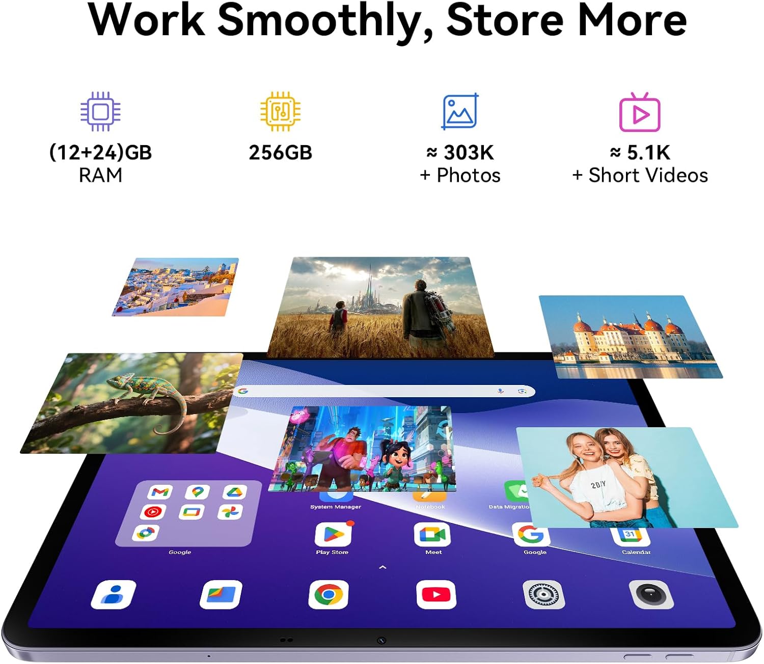 Blackview 13 inch Android 15 Tablet with Keyboard, 12.7 inch Large Screen Gaming Tablet with Pen, Helio G100,36GB+256GB, 90 Hz, 2K+, 3 AI Cameras, Widevine L1, 5G WiFi, GPS- Link 8