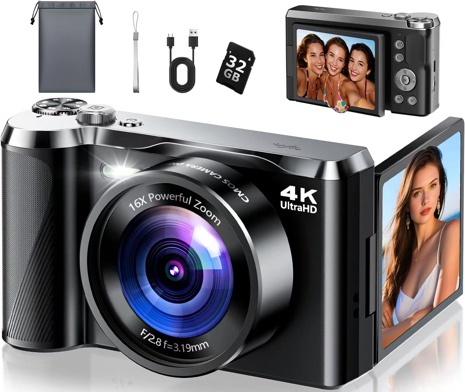 4K Digital Camera for Photography- 56MP Autofocus Vlogging Camera with 3