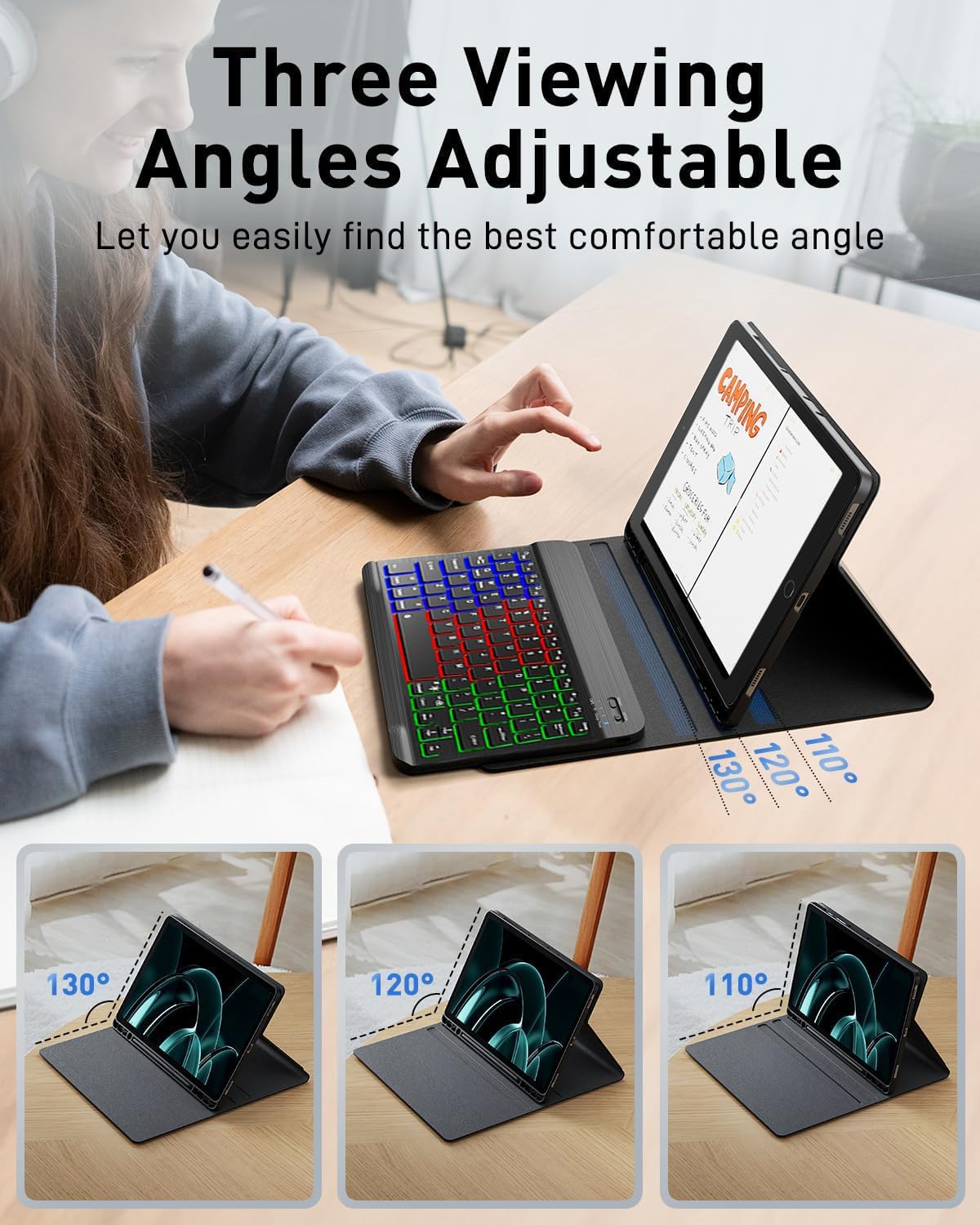 Case Keyboard for Samsung Galaxy Tab S11 Ultra / S10 Ultra / S9 Ultra / S8 Ultra 14.6 inch Cover - 7 Color Rainbow Change Backlit Detachable Magnetic Keyboard with S Pen Holder with Mouse - Black