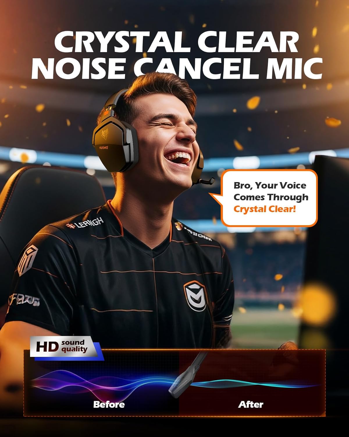 NUBWO Wireless Gaming Headset with Mic for Ps5 Ps4 PC, Zero Interference, 100-Hour Battery All-Day Play, 23ms Sync for Fortnite & Call of Duty/FPS Gamers, Triple Mode All Devices Compatible - Orange