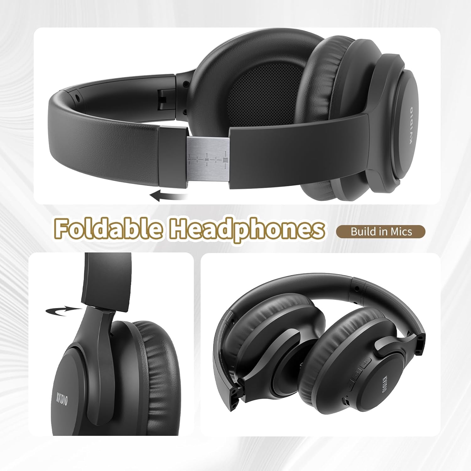 KVIDIO Bluetooth Headphones Over Ear, 65 Hours Playtime Wireless Headphones with Microphone, Foldable Lightweight Headset with Deep Bass, HiFi Stereo Sound Low Latency for Travel Work Cellphone