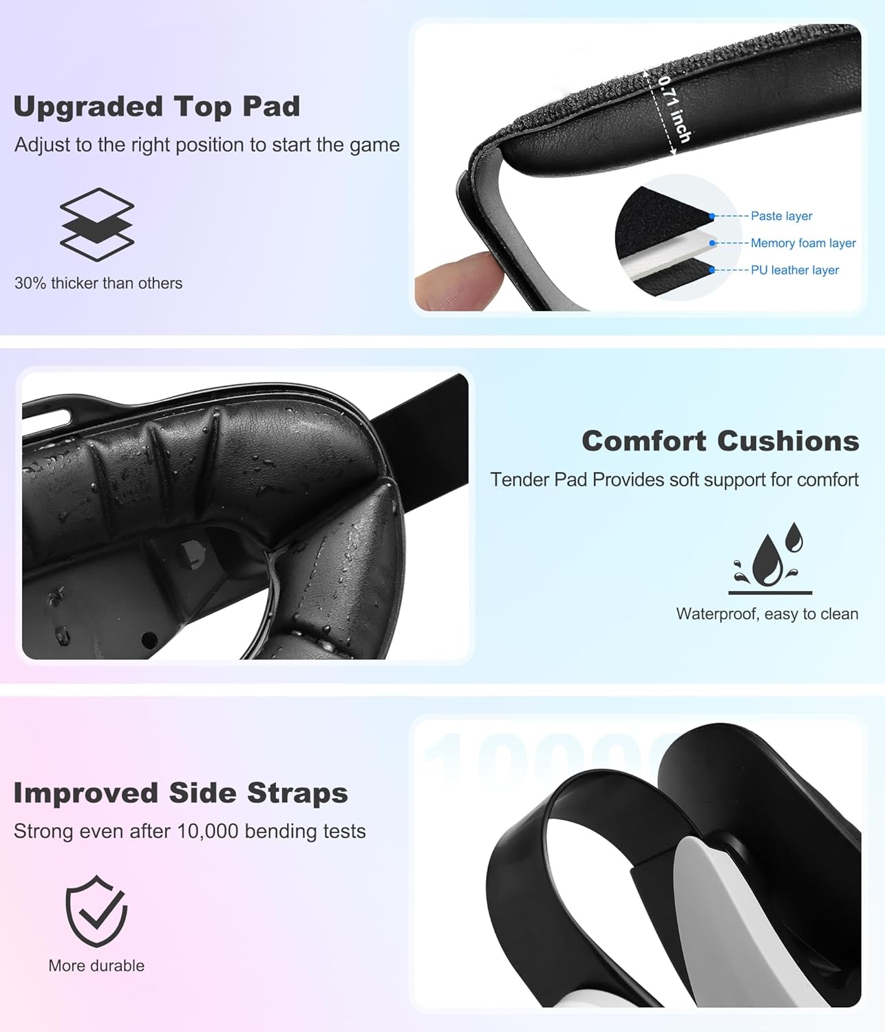 Kawaye Head Strap Compatible with Meta Quest 2/Quest 3S/Quest 3, Large Cotton Back Pads for More Comfort, Adjustable VR Headset Strap Accessories Enhanced Support&Reduce Pressure