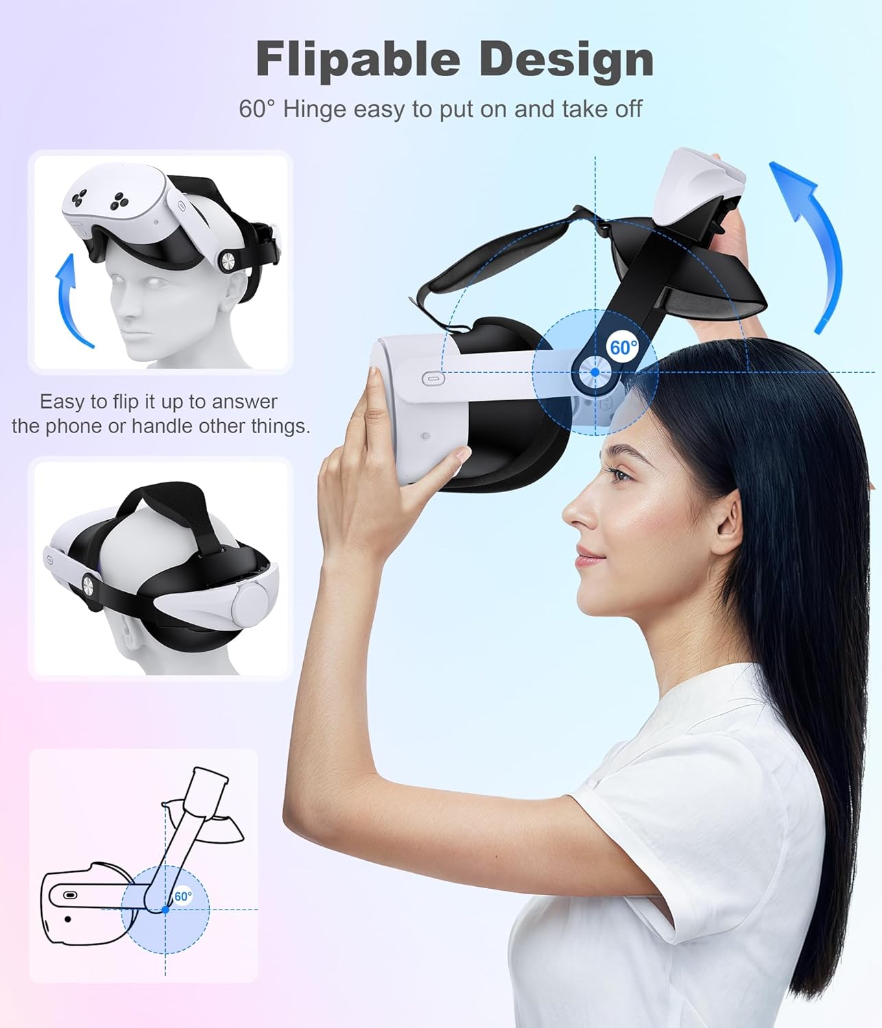 Kawaye Head Strap Compatible with Meta Quest 2/Quest 3S/Quest 3, Large Cotton Back Pads for More Comfort, Adjustable VR Headset Strap Accessories Enhanced Support&Reduce Pressure