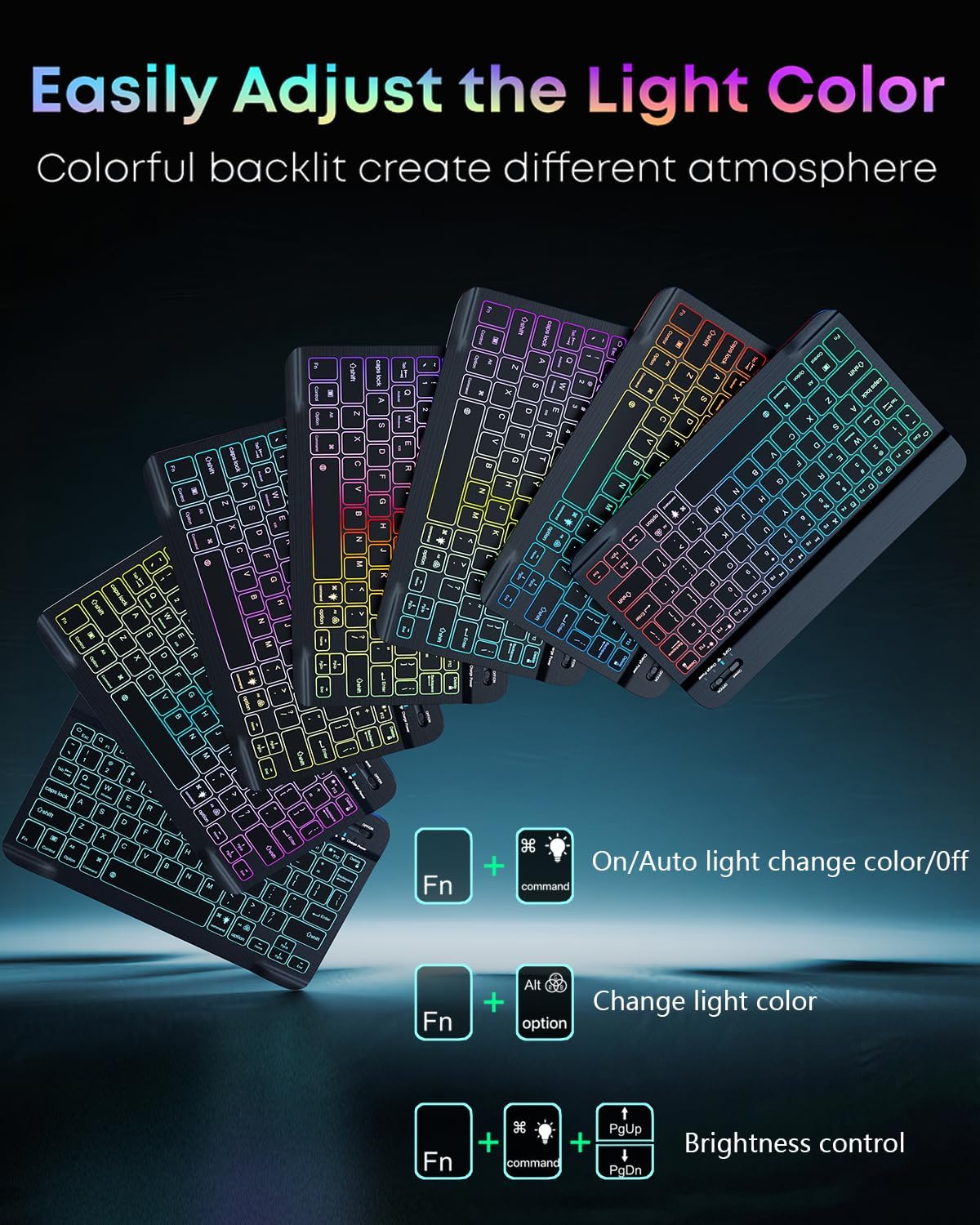 Case Keyboard for Samsung Galaxy Tab S11 Ultra / S10 Ultra / S9 Ultra / S8 Ultra 14.6 inch Cover - 7 Color Rainbow Change Backlit Detachable Magnetic Keyboard with S Pen Holder with Mouse - Black