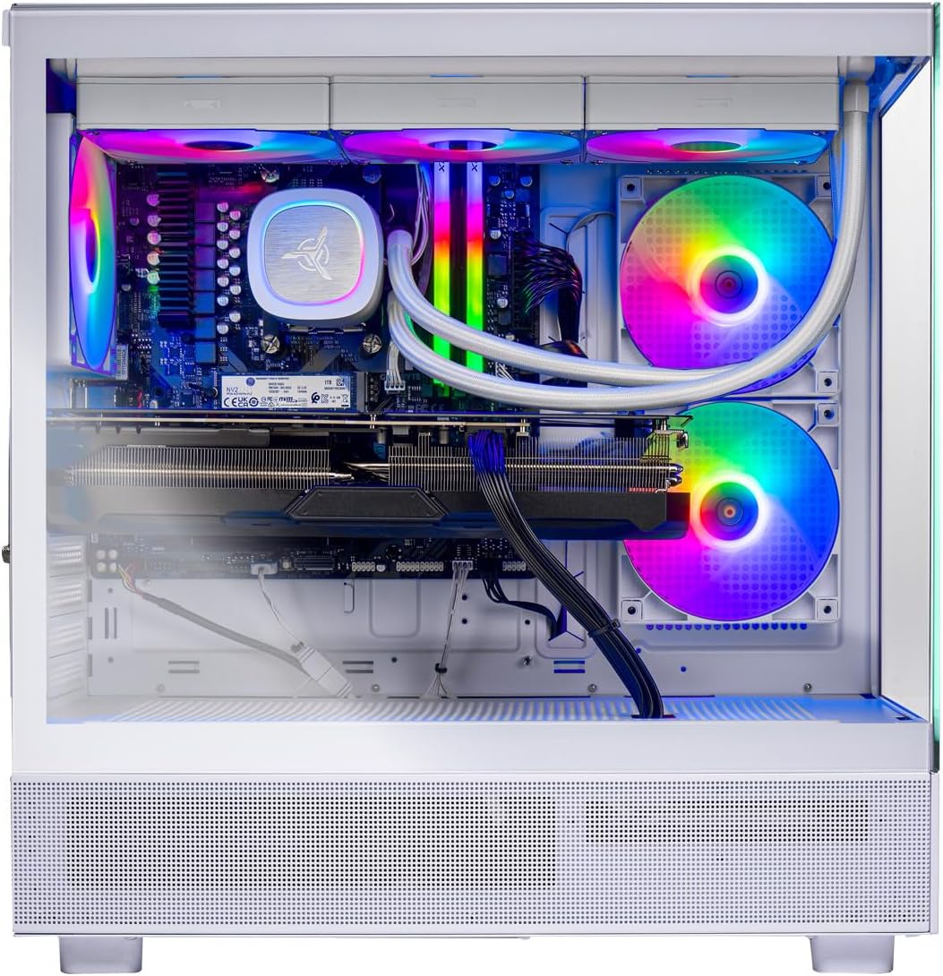 Skytech Gaming Azure 3 Desktop PC, Intel i7 14700F 2.1 GHz (5.3GHz Turbo), NVIDIA RTX 5070 12GB, 1TB Gen4 NVMe SSD, 32GB DDR5 RAM 5200 RGB, 850W Gold ATX 3 PSU, 360mm ARGB AIO, Wi-Fi, Win 11