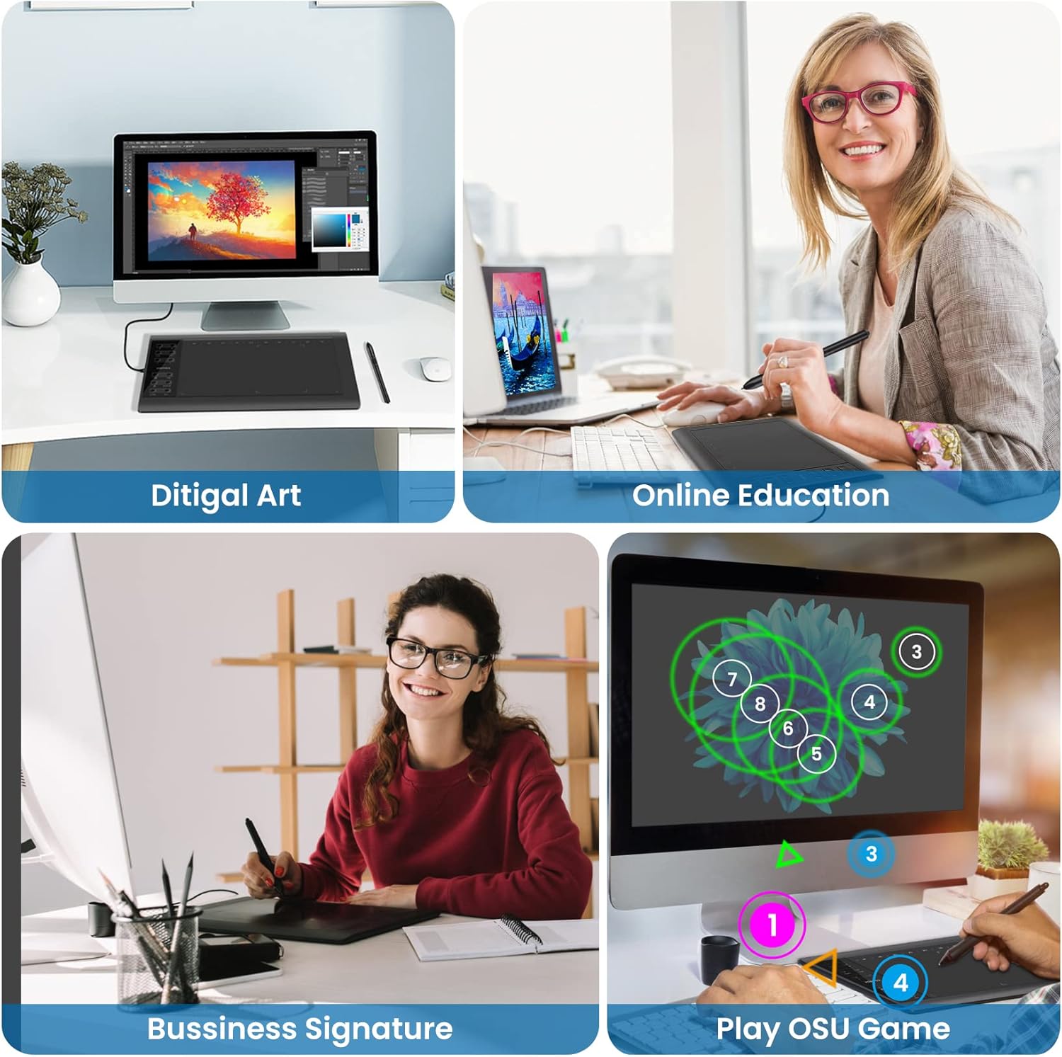 XOPPOX Graphics Drawing Tablet 10 x 6 Inch Large Active Area with 8192 Levels Battery-Free Pen and 12 Hot Keys, Compatible with PC/Mac/Android OS for Painting, Design & Online Teaching Black