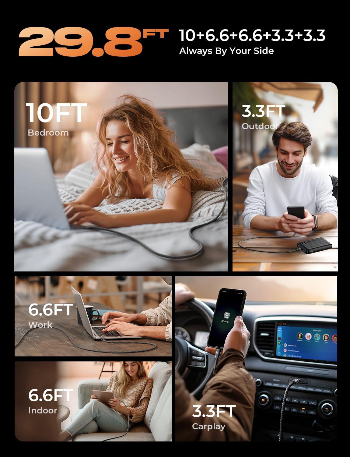 LISEN USB C to USB C Cable, 5-Pack [3.3/3.3/6.6/6.6/10FT] for iPhone 17 Charger Cord, 60W C to C Cable Fast Charging for iPad, iPhone 17 Air 16 15 Pro Max, Samsung Z Flip 7/S25/S24 USBC to USBC Cable