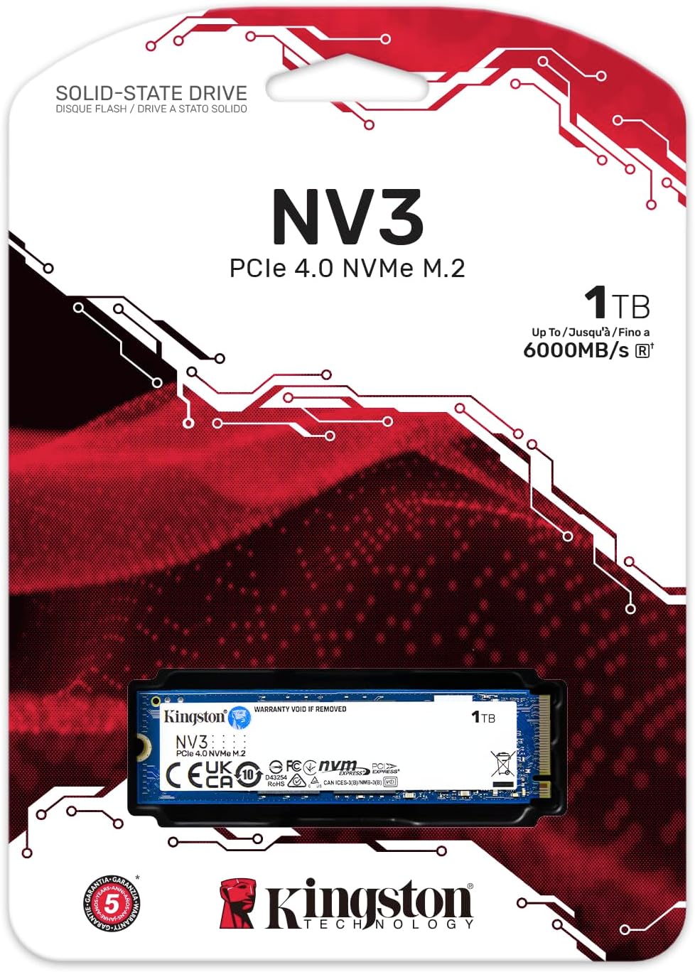 Kingston NV3 1TB M.2 2280 NVMe SSD | PCIe 4.0 Gen 4x4 | Up to 6000 MB/s | SNV3S/1000G