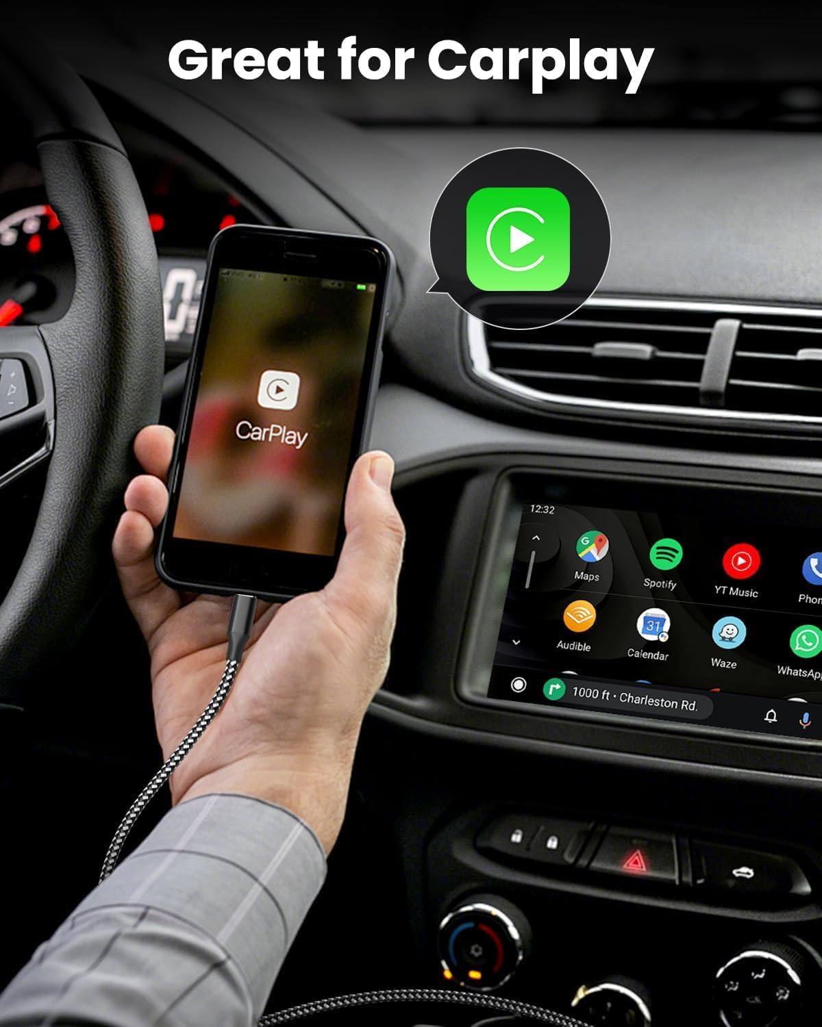 USB C to USB C Cable, 3 Pack 10FT 60W Type C Nylon Braided Charger Cord Fast Charging for iPhone 17 16 15 Series iPad MacBook CarPlay and More (Black)