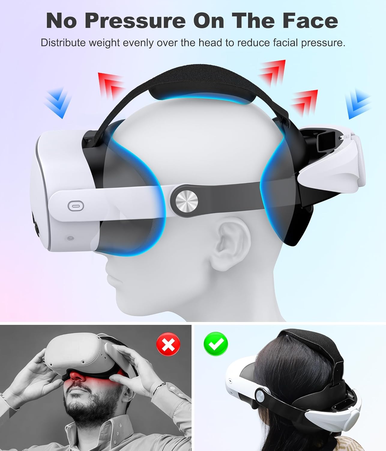 Kawaye Head Strap Compatible with Meta Quest 2/Quest 3S/Quest 3, Large Cotton Back Pads for More Comfort, Adjustable VR Headset Strap Accessories Enhanced Support&Reduce Pressure