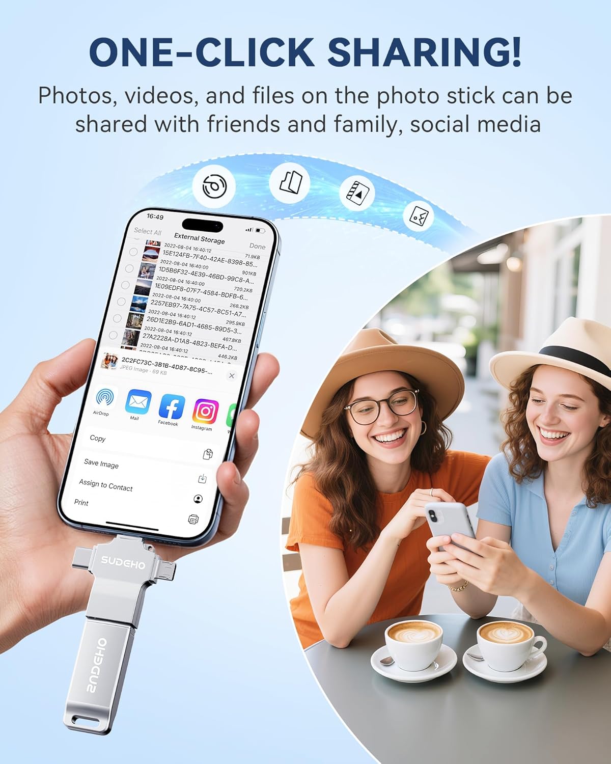 MFi Certified Photo Stick 128GB USB Flash Drive for iPhone, 4 in 1 External Memory Thumb Drive for Picture Video Saver and Backup, High Speed Memory Stick USB Drive for iPhone/iPad/Android/PC (Silver)