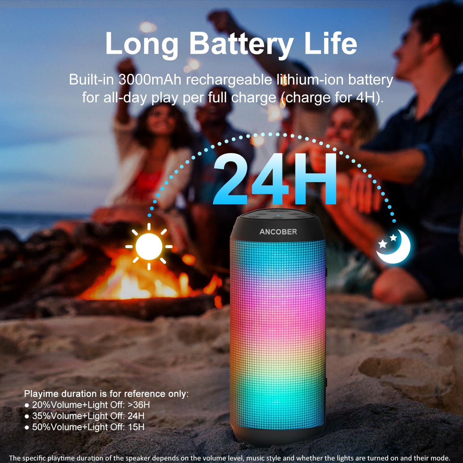 Bluetooth Speaker with Lights, Portable Wireless, Powerful Stereo Sound, IPX4 Waterproof, Up to 24H Playtime, TWS Surround Pair, BT5.3,for Home/Outdoor/Party/Camping, Electronic Gadgets, Birthday Gift