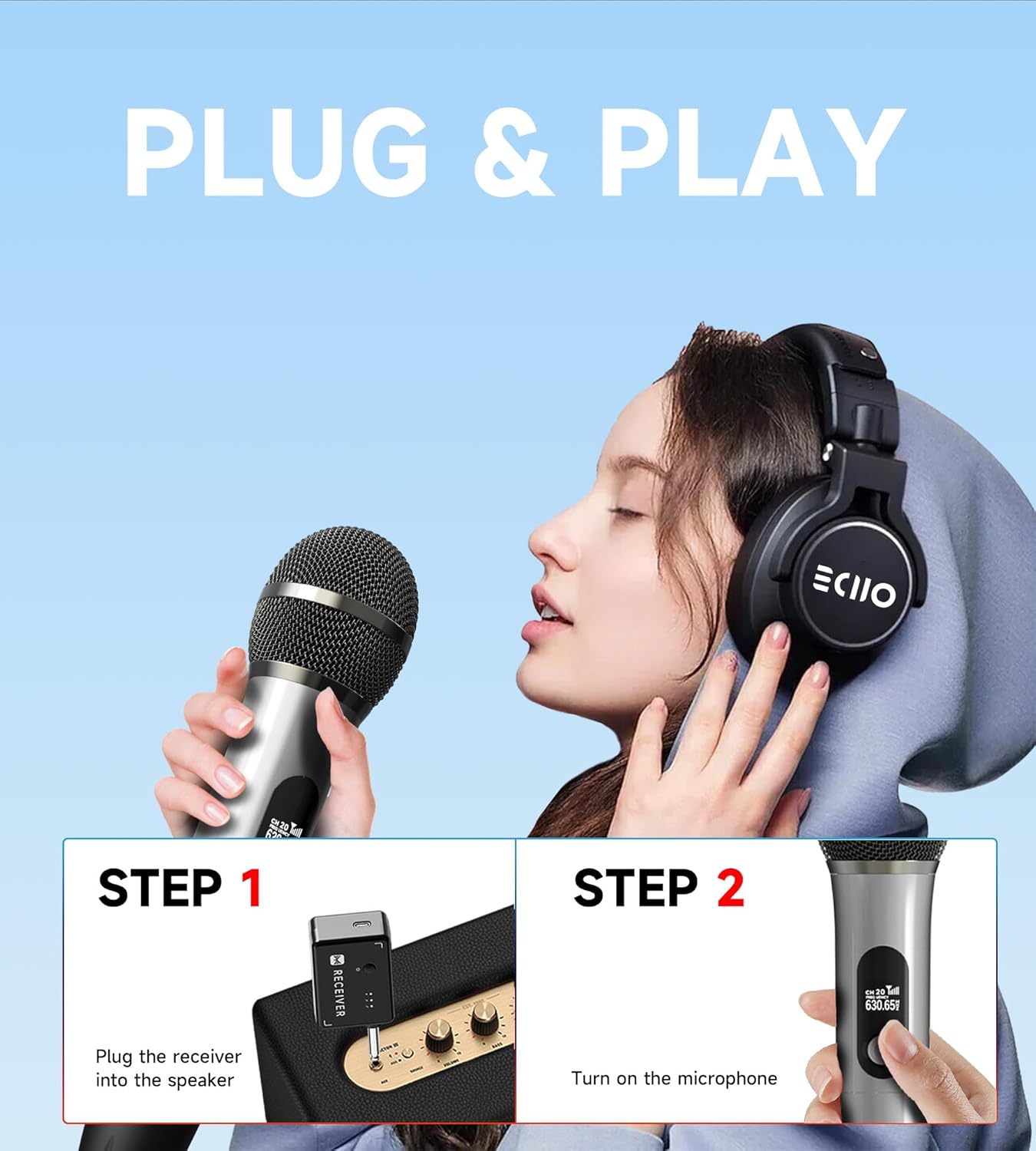 Wireless Microphones, Wireless Microphone with One-to-One Chip Connection, 40H Duration, 200 FT Distance Receiving, Semi-Metallic tube Microphone for Singing, Video Recording, YouTube, Home Party