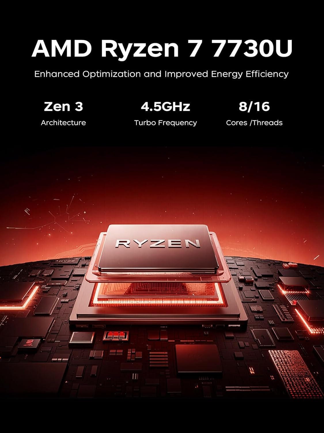 Gaming Laptop, 15.6inch Laptop with AMD Ryzen 7 7730U(8C/16T, Up to 4.5GHz), 16GB RAM 512GB NVMe SSD Windows 11 High Performance Laptop Computer, Up to 2TB, Radeon RX Vega 8 Graphics, WiFi 6