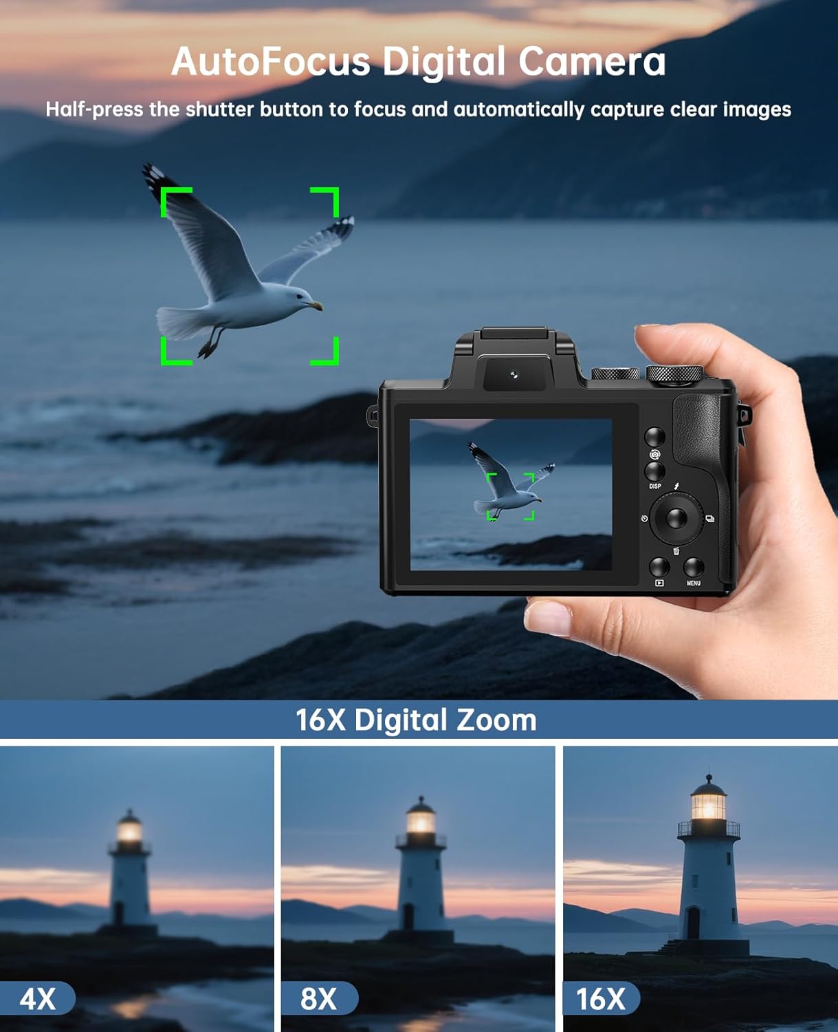 8K Digital Cameras for Photography Autofocus 88MP WiFi Professional 16X Digital Zoom Photography Camera with Dual-Lens for YouTube with Lens Hood, Touch Screen, 2 Batteries & Charging Stand