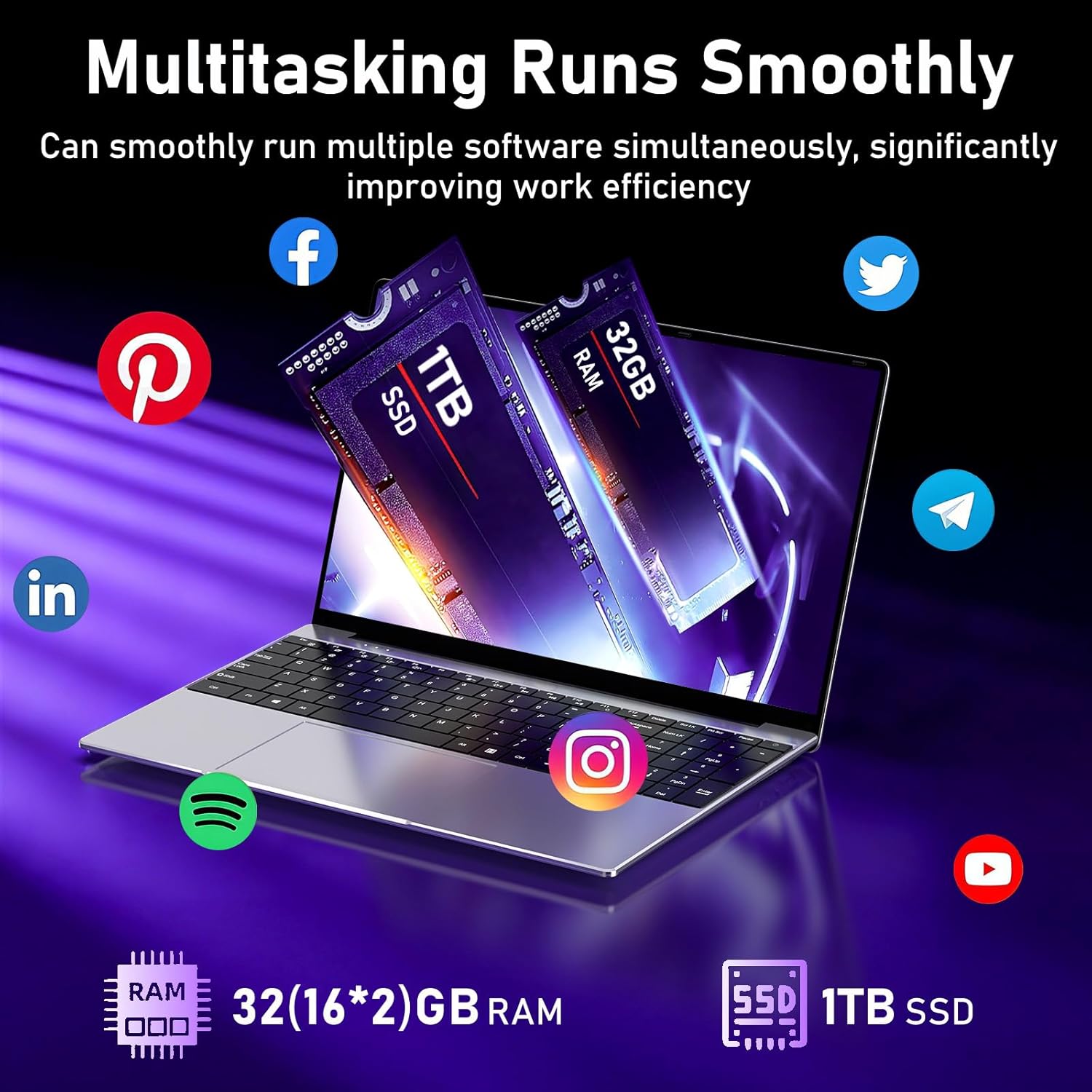 2026 New Gaming Laptop, 15.6 Inch Lap Top PC Windows 11 Pro, 32GB RAM 1TB SSD,Intel Core i7-7600U Processor(Up to 3.9GHz), 2 Years Warranty, FHD 1920 * 1080, Backlit, 180°Open, 6000mAh/46.2Wh