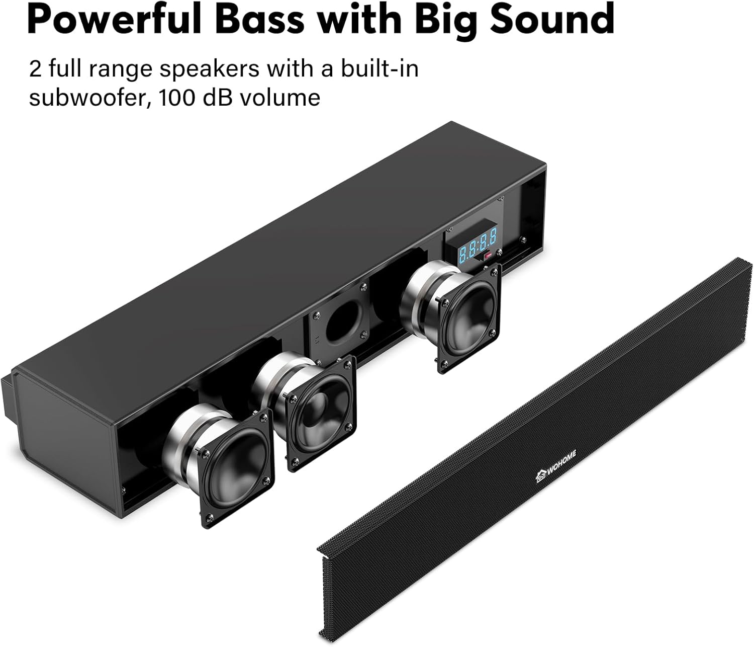 Wohome 2.1 Sound Bar for Smart TV with Built-in Subwoofer, 6 Levels Voice Enhancement, 15 Inches Small TV Soundbar Speakers with Bluetooth 5.3/ARC/Optical/AUX/USB Connection, 3 EQ Modes, Wall Mount