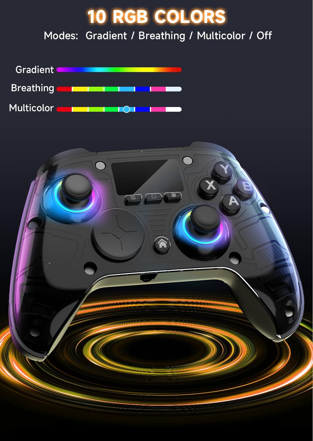 AOC PC Controller — Interactive Screen Wireless Controller Compatible with PC/Switch/Switch 2/iOS/Android, Hall Effect Joystick & Triggers, RGB Lighting, Adjustable Vibration/Turbo, 1000mAh Battery(Black)
