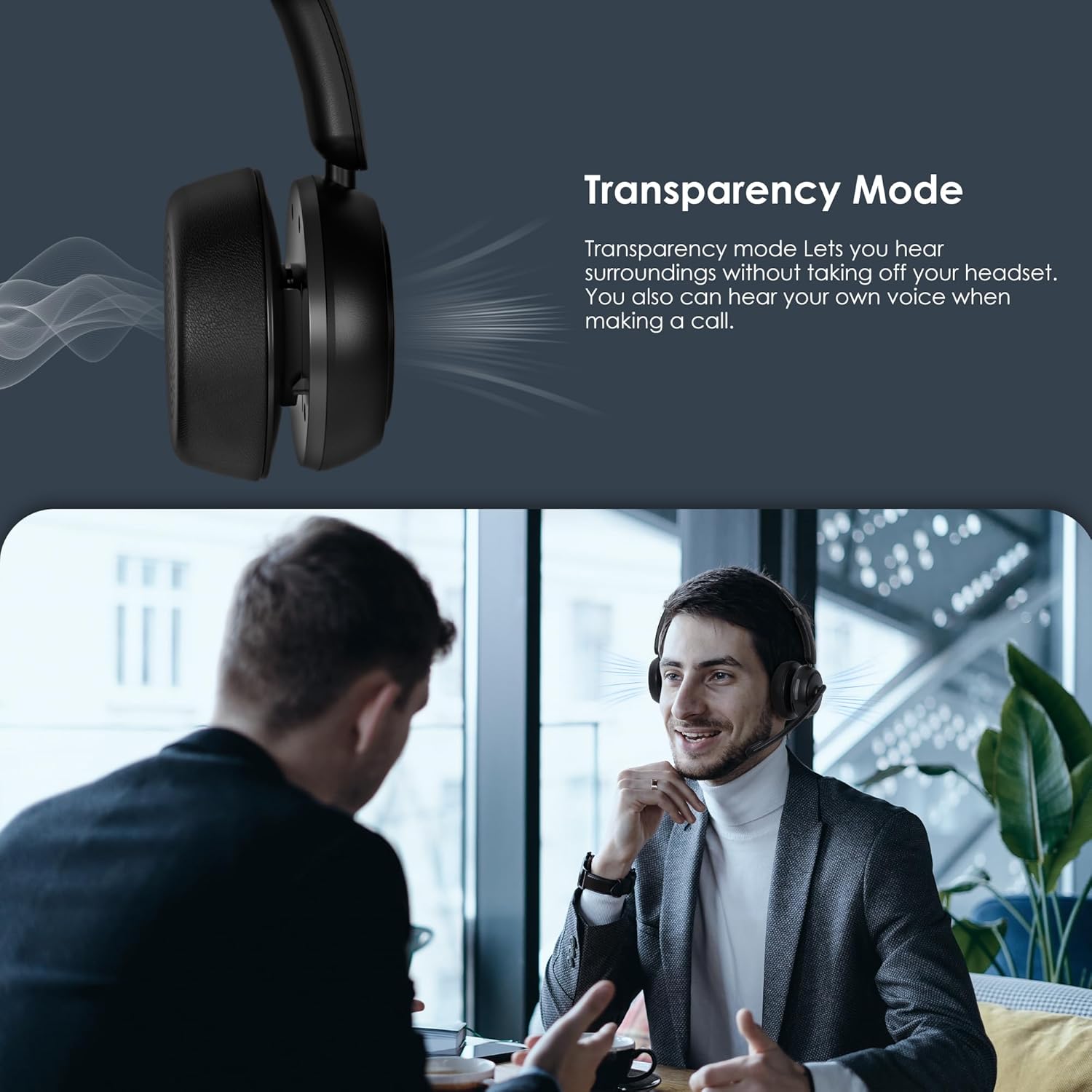 Upgrade ANC & ENC Headset with Microphone for PC, Wireless Headset with Mic for Work(Flip-to-Mute & USB Dongle), Bluetooth 5.4 Noise Cancelling Headphones with Mic for Call Center/Home/Computer/Phones