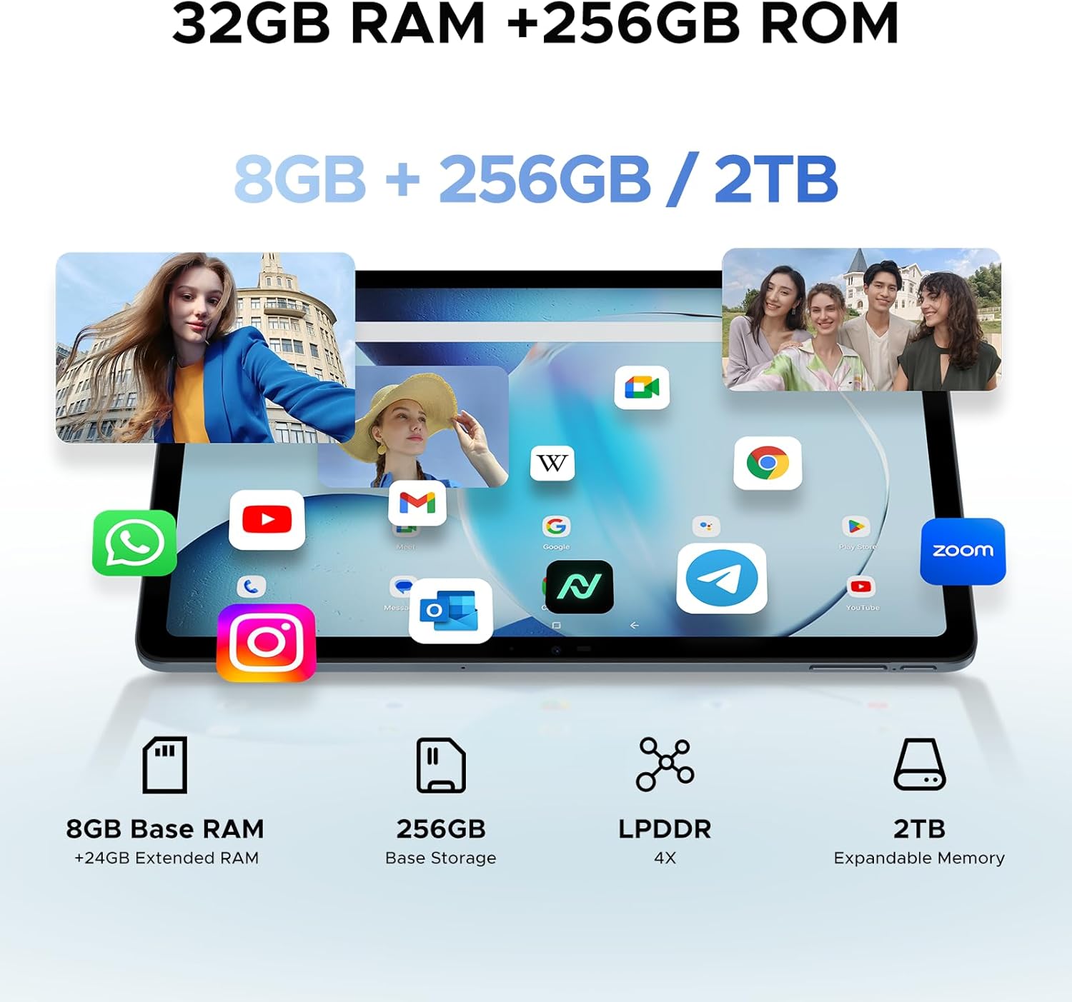 DOOGEE T36 12 inch Tablet,2.4K FHD+90Hz Display,32GB+256GB/2TB Octa-Core Gaming Tablets,8800mAh Battery,Android 15 Tablet with Sim Card Slot,WiFi 5,Dual Camera,BT5.0,Widevine L1,Blue