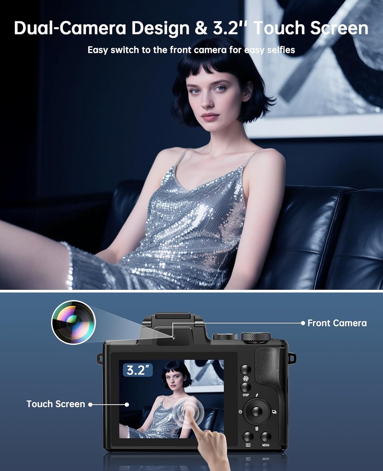 8K Digital Cameras for Photography Autofocus 88MP WiFi Professional 16X Digital Zoom Photography Camera with Dual-Lens for YouTube with Lens Hood, Touch Screen, 2 Batteries & Charging Stand