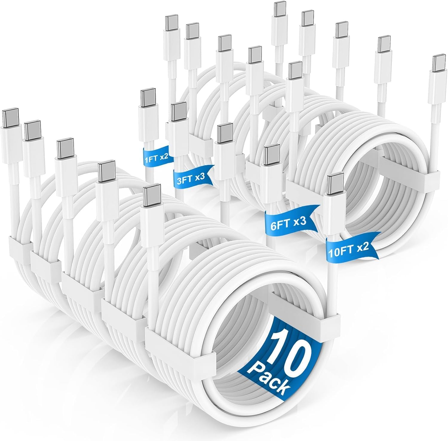 10Pack Bulk USB C to USB C Cable for iPhone 17/Air/16/15 Pro Max, Type C 60W Fast Charging Cord PD 3.0 Compatible for MacBook Pro/Air iPad, Samsung S25/S24, Air Pods [1FTx2/3FTx3/6FTx3/10FTx2]
