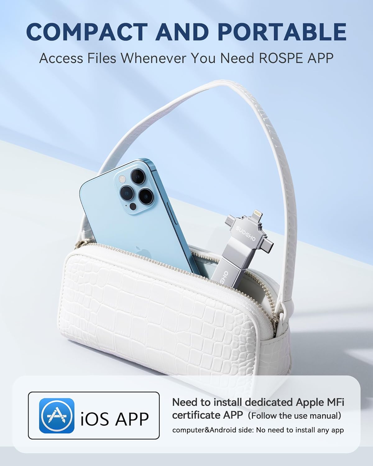 MFi Certified Photo Stick 128GB USB Flash Drive for iPhone, 4 in 1 External Memory Thumb Drive for Picture Video Saver and Backup, High Speed Memory Stick USB Drive for iPhone/iPad/Android/PC (Silver)