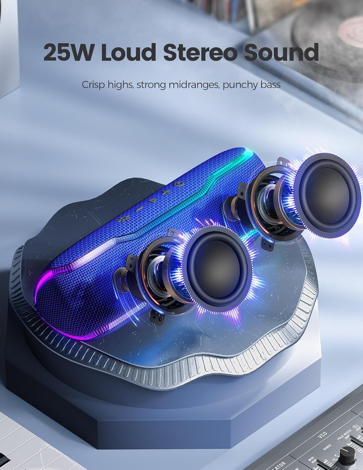 ERKEISEHN Bluetooth Speaker, IPX7 Waterproof Wireless Speakers, Flashing Light, 25W Super Bass, 24H Playtime, Stocking Stuffers White Elephant for Adults, TWS Pairing, Beach Vacation Essentials, Blue