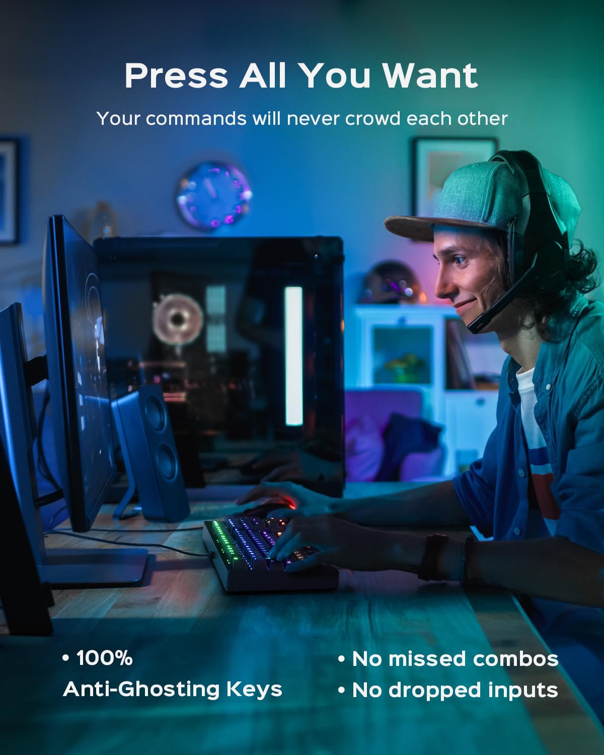 Mechanical Gaming Keyboard with Blue Switch, 104-Key Full Size RGB Backlit Wired Keyboard（11 Modes, Anti-Ghosting, Double-Shot ABS Keycaps, Lighted Computer Key-Board for PC Windows-Black