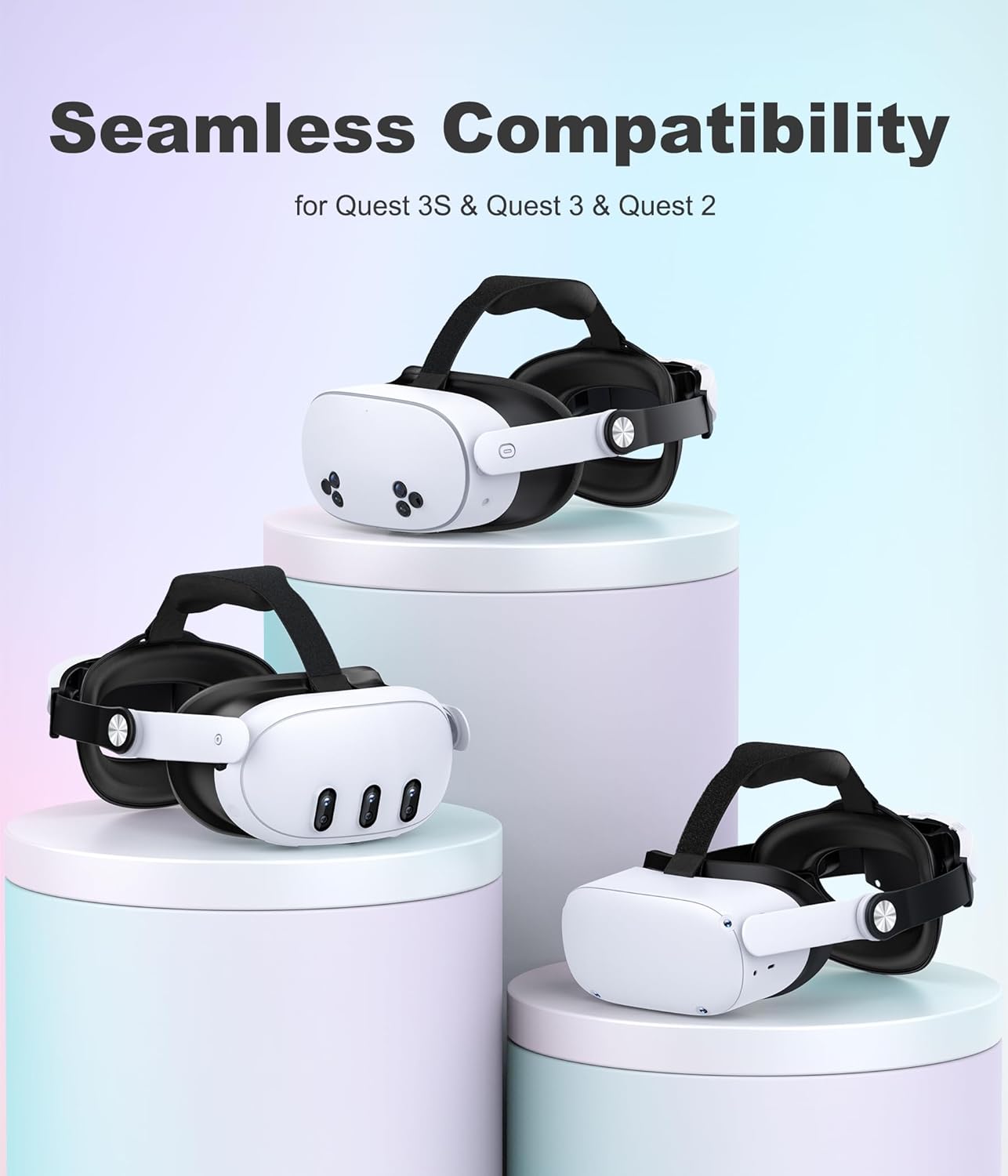 Kawaye Head Strap Compatible with Meta Quest 2/Quest 3S/Quest 3, Large Cotton Back Pads for More Comfort, Adjustable VR Headset Strap Accessories Enhanced Support&Reduce Pressure