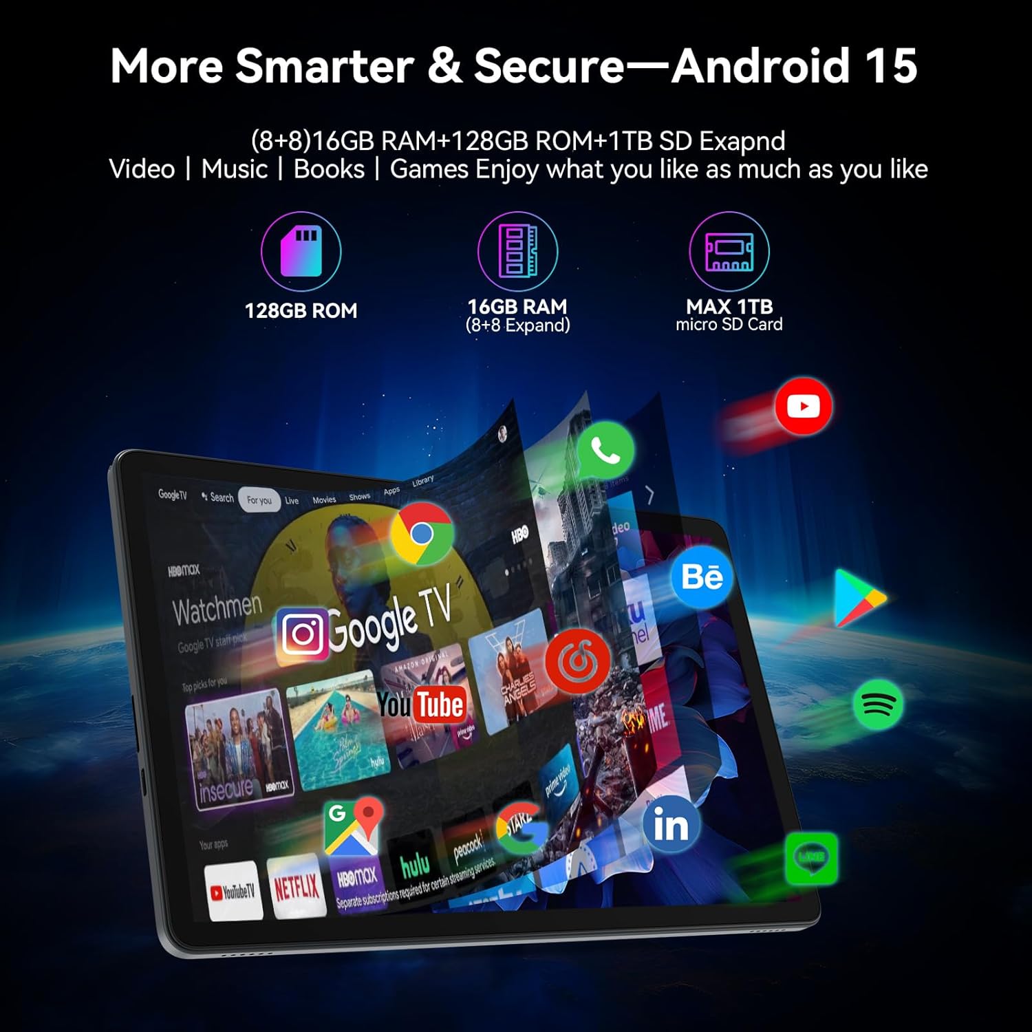 2025 Release 11 inch Tablet, Android 15 Tablets with Keyboard, 16(8+8)GB RAM 128GB ROM 1TB Expand, 2.4G/5G WiFi Tablet with BT 5.0, 13MP Camera, Octa-Core, 8000mAh, GPS, 11