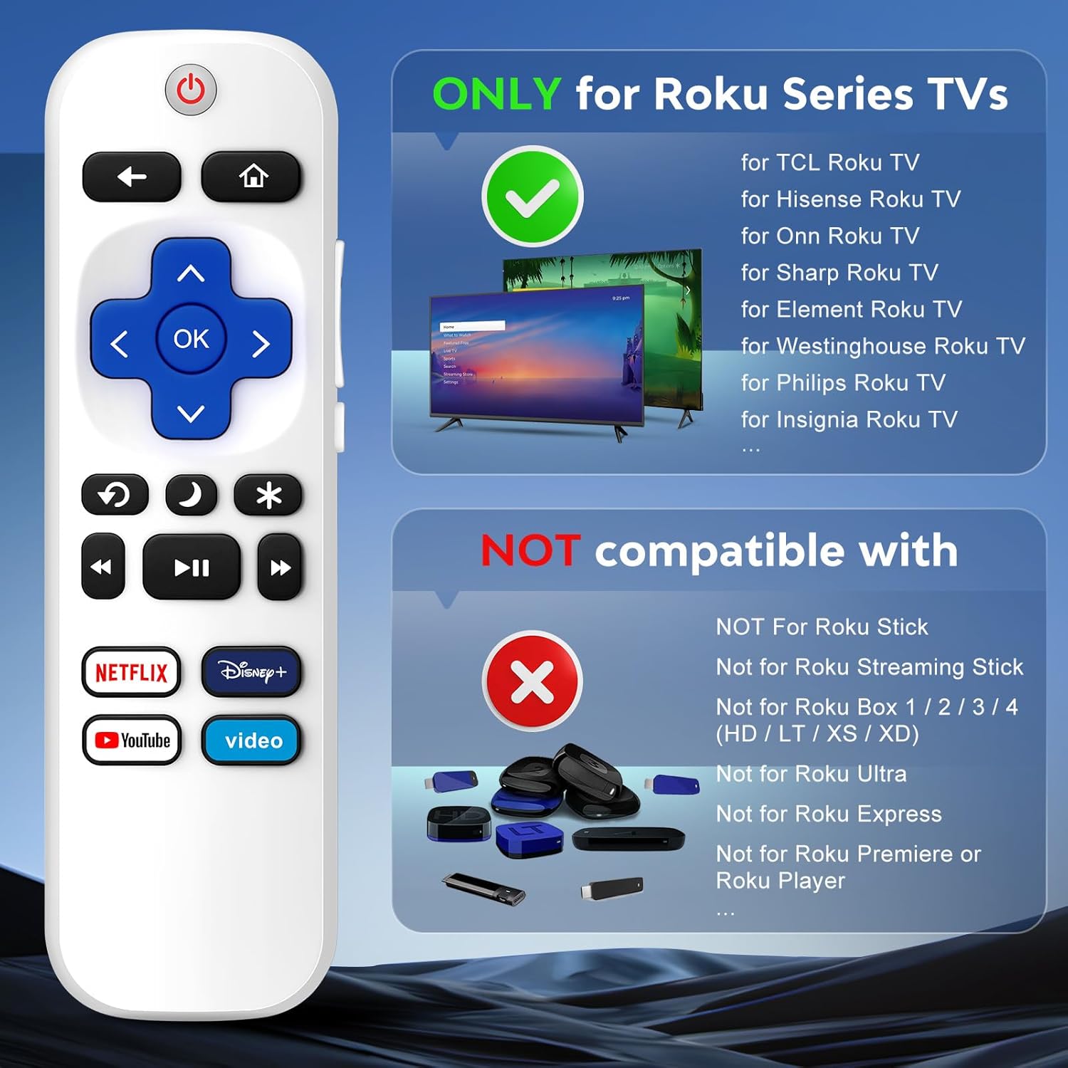 (Pack of 2) Remote Control Only for TCL Onn Hisense Sharp Philips Westinghouse Insignia Element TLC Roku Smart TV Ruko Ruku Roko Remotes Replacement-1 Year Warranty