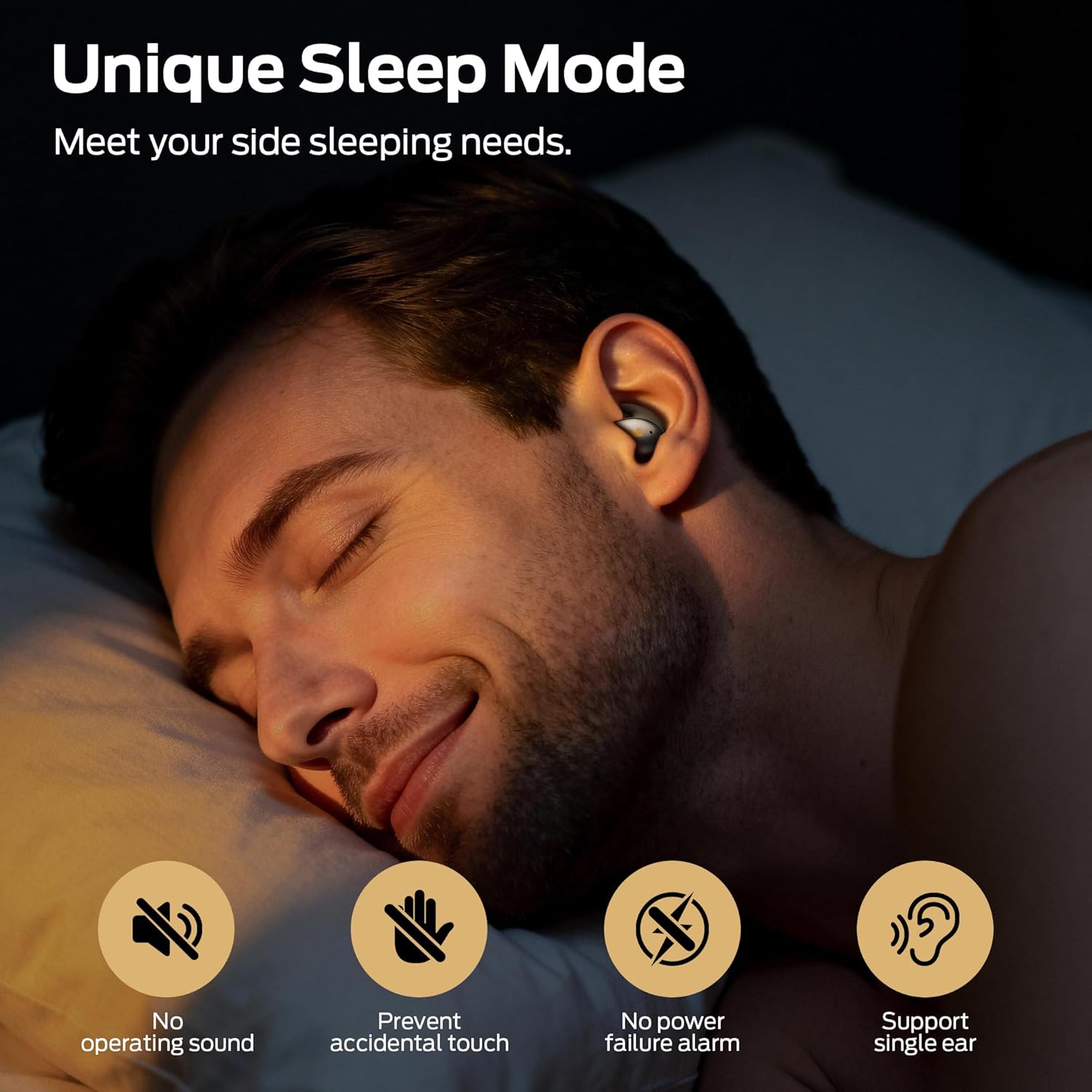 Monster Sleep Ear100 Ear Buds, Sleep Earbuds with Stereo Sound, Design for Side Sleeper, 32H Playtime, Bluetooth 6.0, ENC Noise Cancelling, IPX6 Waterproof Mini Headphones, Black