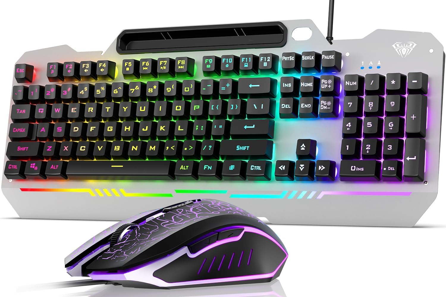 AULA Keyboard, T102 104 Keys Gaming Keyboard and Mouse Combo with RGB Backlit Number Pad, All-Metal Panel Waterproof Light Up PC Keyboard,USB Wired Computer Keyboards Gaming for Win XP/7/8/10 PC Gamer