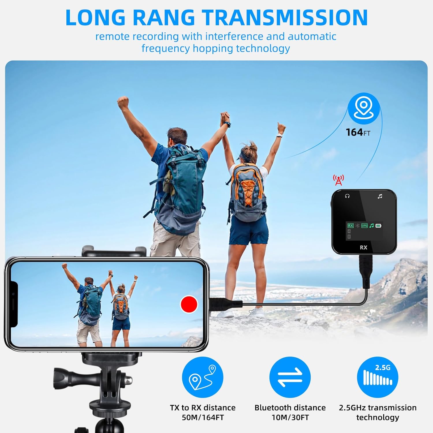 ShinePick Wireless Lavalier Microphone, Lavalier Microphone for iPhone,Professional Video Recording Lav Mic,8H Working Time,Lavalier Microphone with 164FT Transmission,Compatible with Phone&Camera