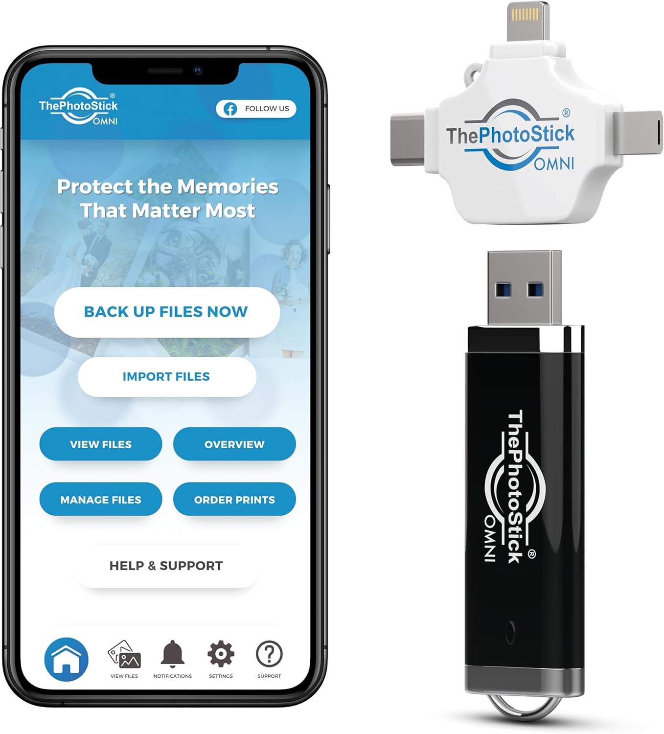 ThePhotoStick® Omni 128GB USB Flash Drive & Memory Stick – Photo & Video Backup for iPhone, Android, Mac & PC – Multiport Connection to Easily Store & Transfer Files