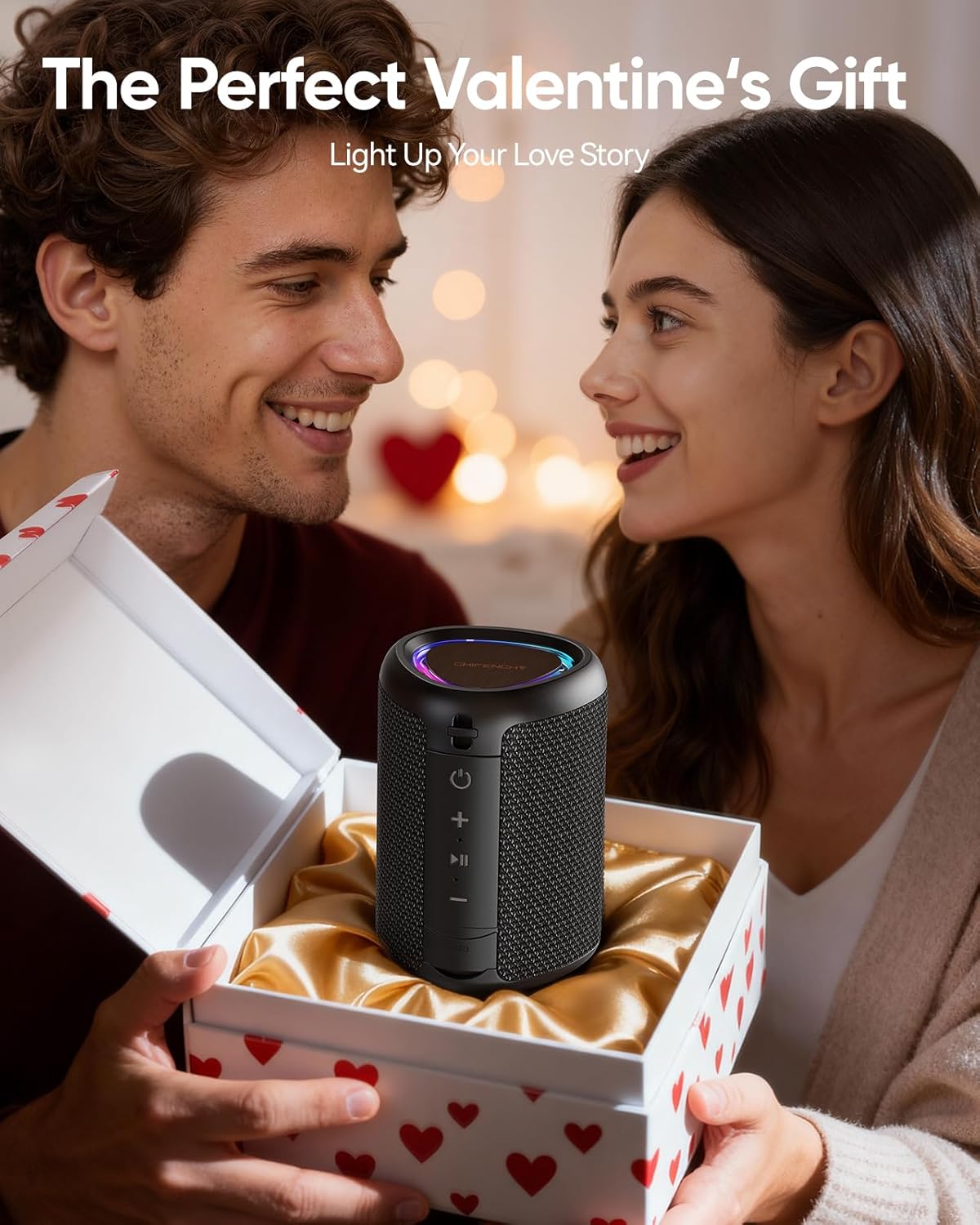 Portable Bluetooth Speaker Valentines Gifts For Him: Powerful Crystal Clear Sound/Romantic Light/IPX5 Waterproof/All Day Playtime/BT 5.3/TWS Paring,Small Wireless Speaker for Outdoor|Travel|Date Night